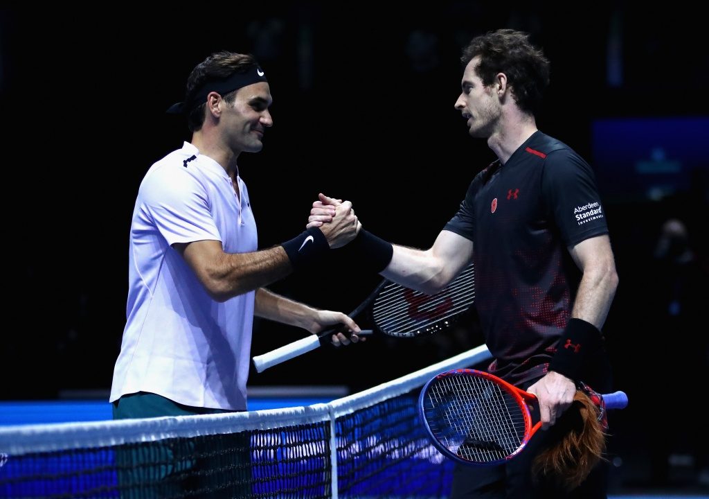 Andy Murray and Roger Federer shake hands at AML2017