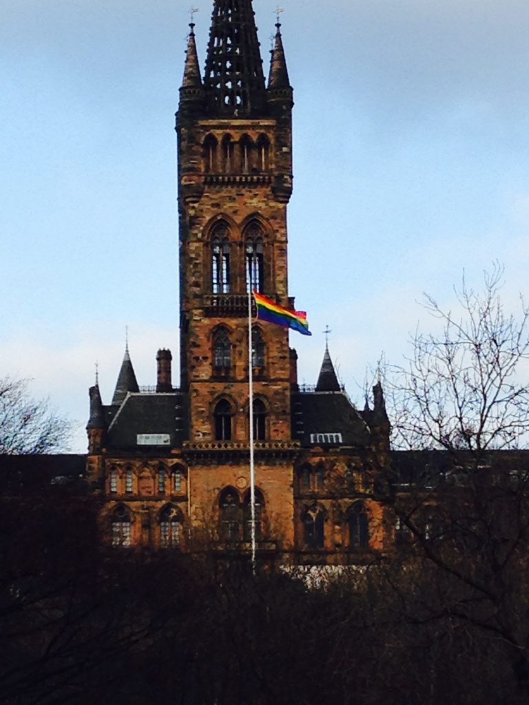 LGBT flag raised at the front of Glasgow University